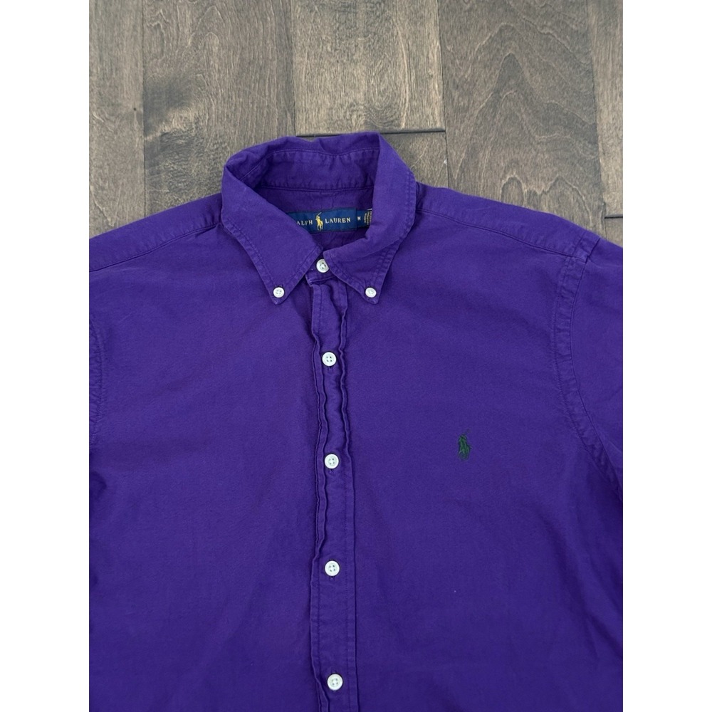 Ralph Lauren Mens Purple Cotton Button Down Shirt Size M Short Sleeve Green Pony